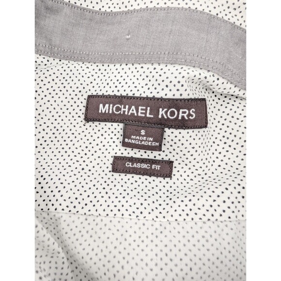 Michael Kors White Polka Dot Short Sleeve Collared Button Up T-Shirt Size Small - Picture 3 of 10